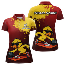 Load image into Gallery viewer, Custom Funny Duck Bowling Shirt for Women Red &amp; Yellow Bowling Jersey Polo &amp; 1/4 Zip QZT791