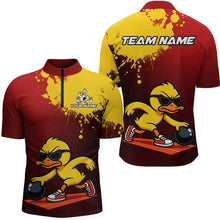 Load image into Gallery viewer, Custom Funny Duck Bowling Shirt for Men Red &amp; Yellow Bowling Jersey Polo &amp; 1/4 Zip QZT791