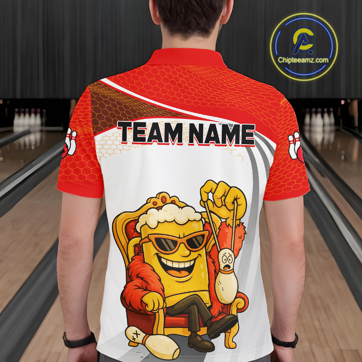 Custom Funny Red Beer Polo Bowling Team Shirt for Men Quarter-Zip Bowling Jersey Outfit QZT820