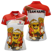 Load image into Gallery viewer, Custom Funny Red Beer Polo Bowling Team Shirt for Women Quarter-Zip Bowling Jersey Outfit QZT820