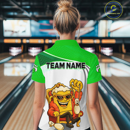 Custom Funny Green Beer Polo Bowling Team Shirt for Women Quarter-Zip Bowling Jersey Outfit QZT820
