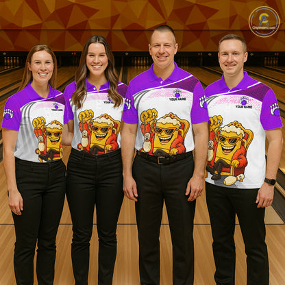 Custom Funny Purple Beer Polo Bowling Team Shirt for Women Quarter-Zip Bowling Jersey Outfit QZT820