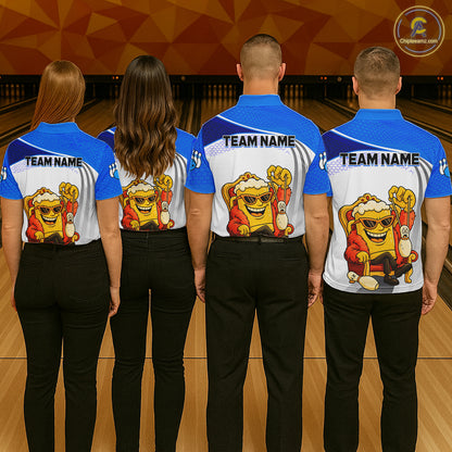 Custom Funny Blue Beer Polo Bowling Team Shirt for Women Quarter-Zip Bowling Jersey Outfit QZT820