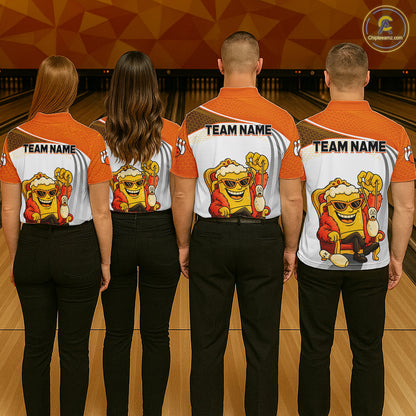 Custom Funny Orange Beer Polo Bowling Team Shirt for Men Quarter-Zip Bowling Jersey Outfit QZT820
