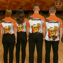 Load image into Gallery viewer, Custom Funny Orange Beer Polo Bowling Team Shirt for Men Quarter-Zip Bowling Jersey Outfit QZT820