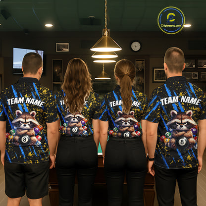 Custom Ugly Raccoon 8 Ball Billiard Shirts for Women Billiard Team Jersey Polo & 1/4 Zip Pool Shirt BHT31