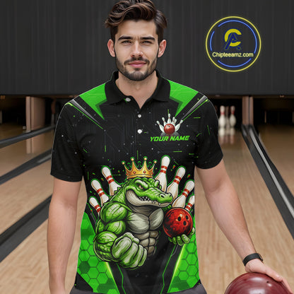 Custom Funny Green Crocodile Bowling Shirt Alligator Bowling Jersey for Men Polo & 1/4 Zip QZT823
