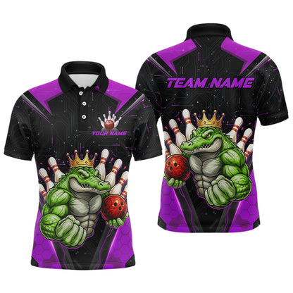 Custom Funny Purple Crocodile Bowling Shirt Alligator Bowling Jersey for Women Polo & 1/4 Zip QZT823
