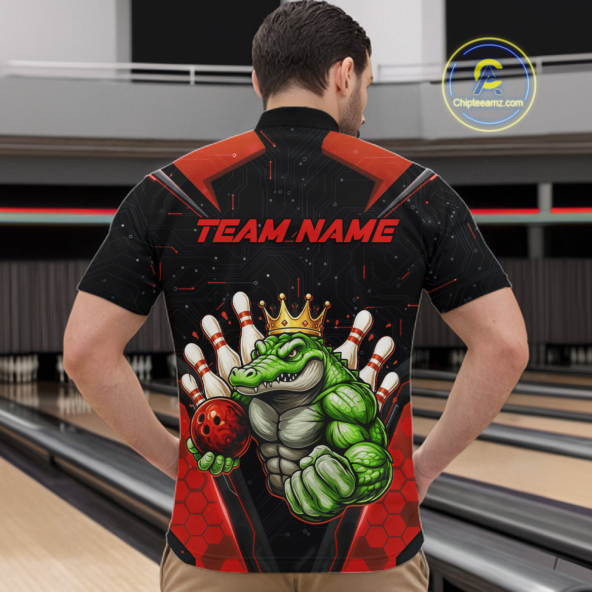 Custom Funny Red Crocodile Bowling Shirt Alligator Bowling Jersey for Men Polo & 1/4 Zip QZT823