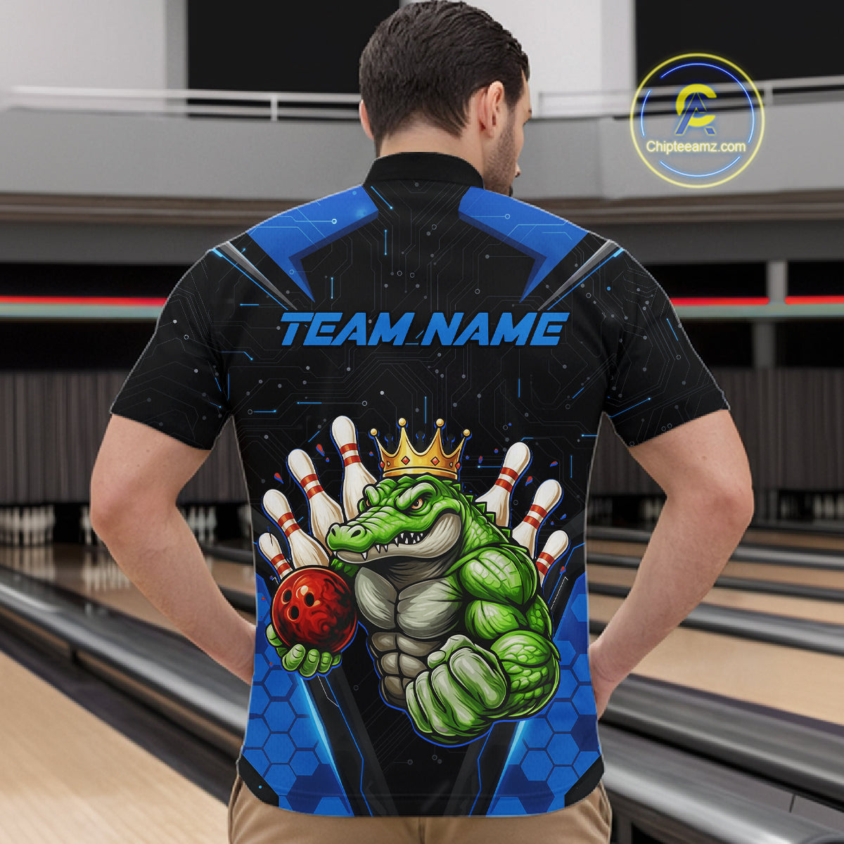 Custom Funny Blue Crocodile Bowling Shirt Alligator Bowling Jersey for Men Polo & 1/4 Zip QZT823