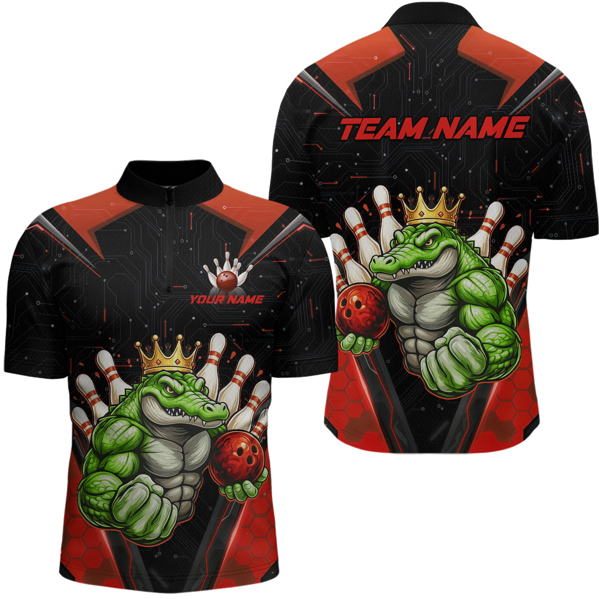 Custom Funny Red Crocodile Bowling Shirt Alligator Bowling Jersey for Men Polo & 1/4 Zip QZT823