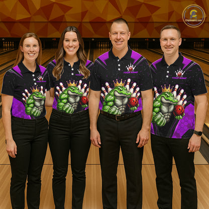 Custom Funny Purple Crocodile Bowling Shirt Alligator Bowling Jersey for Women Polo & 1/4 Zip QZT823