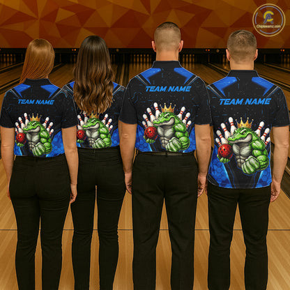 Custom Funny Blue Crocodile Bowling Shirt Alligator Bowling Jersey for Women Polo & 1/4 Zip QZT823