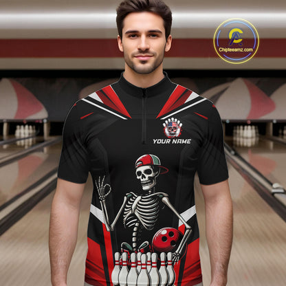 Red Funny Skeleton Bowling Shirt Personalized Bowing Jersey for Men Bowling Team QZT828