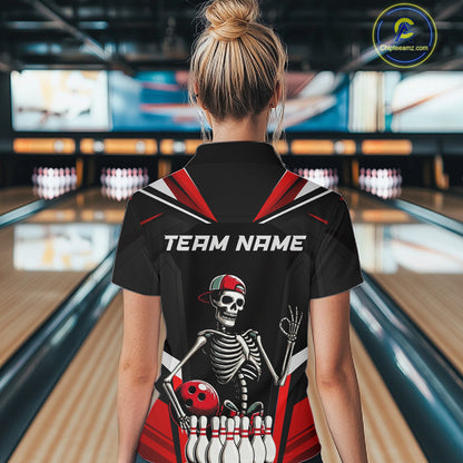 Red Funny Skeleton Bowling Shirt Personalized Bowing Jersey for Women Bowling Team QZT828