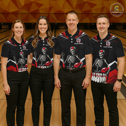 Red Funny Skeleton Bowling Shirt Personalized Bowing Jersey for Women Bowling Team QZT828