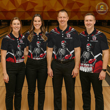 Load image into Gallery viewer, Red Funny Skeleton Bowling Shirt Personalized Bowing Jersey for Women Bowling Team QZT828