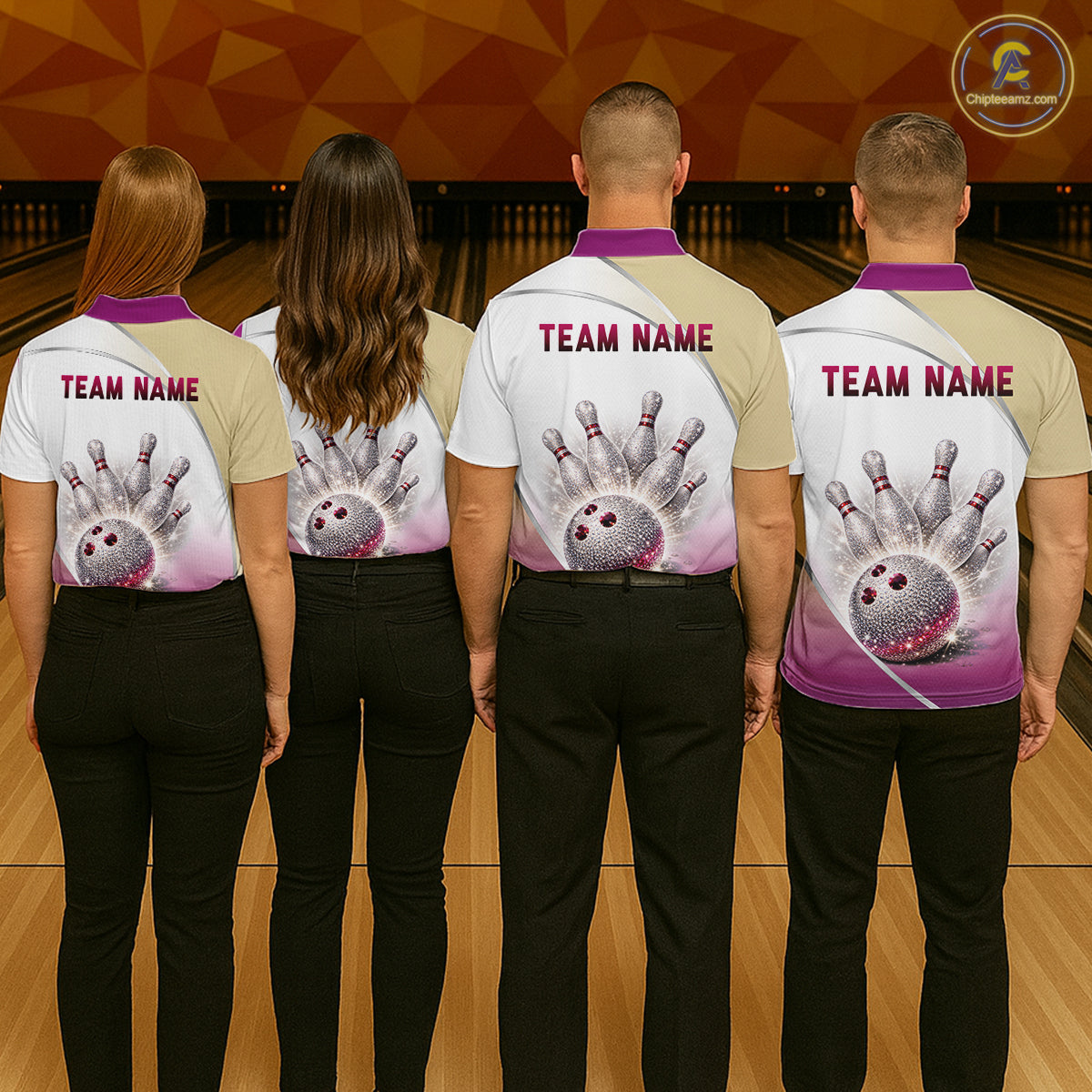 Custom Rhinestone Bowling Shirt for Men Gradient Bowling Team Jersey Polo & Quarter-Zip Bowling Outfit QZT965