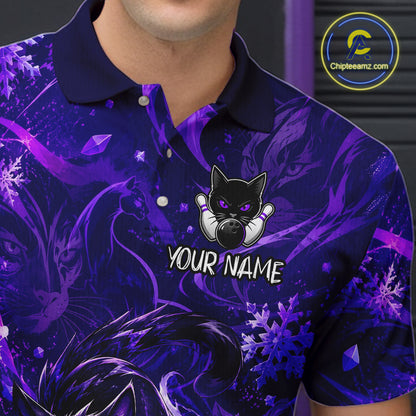 Custom Purple Cat Bowling Team Shirt Bowling Jersey League for Men  Polo & Quarter-Zip QZT1053