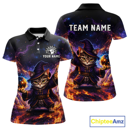 Black polo shirt with a fantasy cat design on a white background, featuring 'Chiptee Amz' branding.