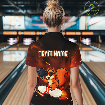 Orange & Black Funny Squirrel Bowling Shirt for Women Bowling League Jersey Polo & Quarter-Zip QZT879