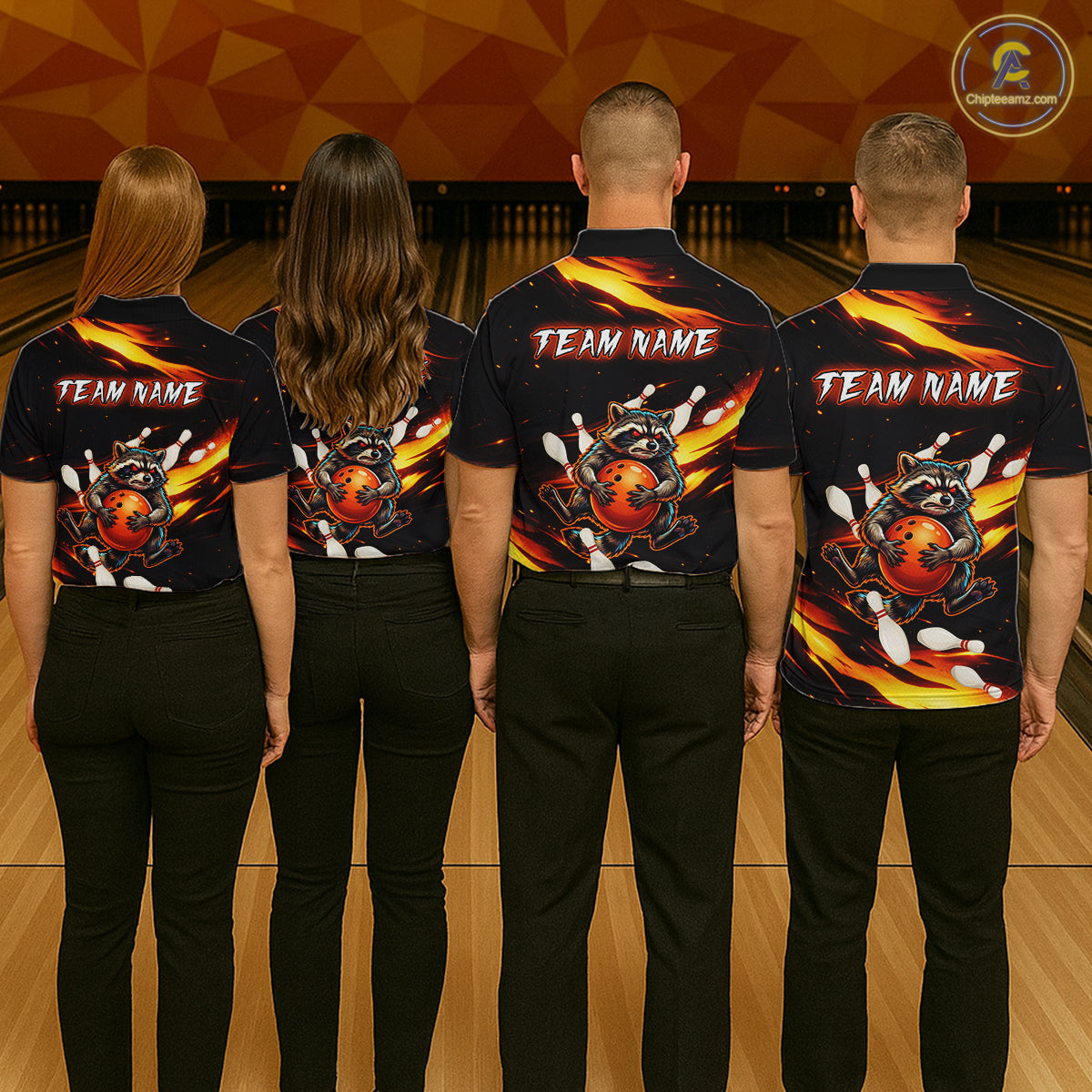 Custom Orange Funny Raccoon Bowling Shirt for Women Bowling Jersey Polo & Quarter-Zip Bowling Outfit QZT969
