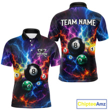 Load image into Gallery viewer, Colorful polo shirt with billiard ball design on a white background