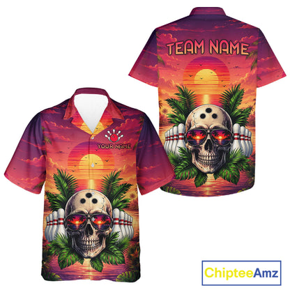 Hawaiian shirt with skull design and customizable text on a white background