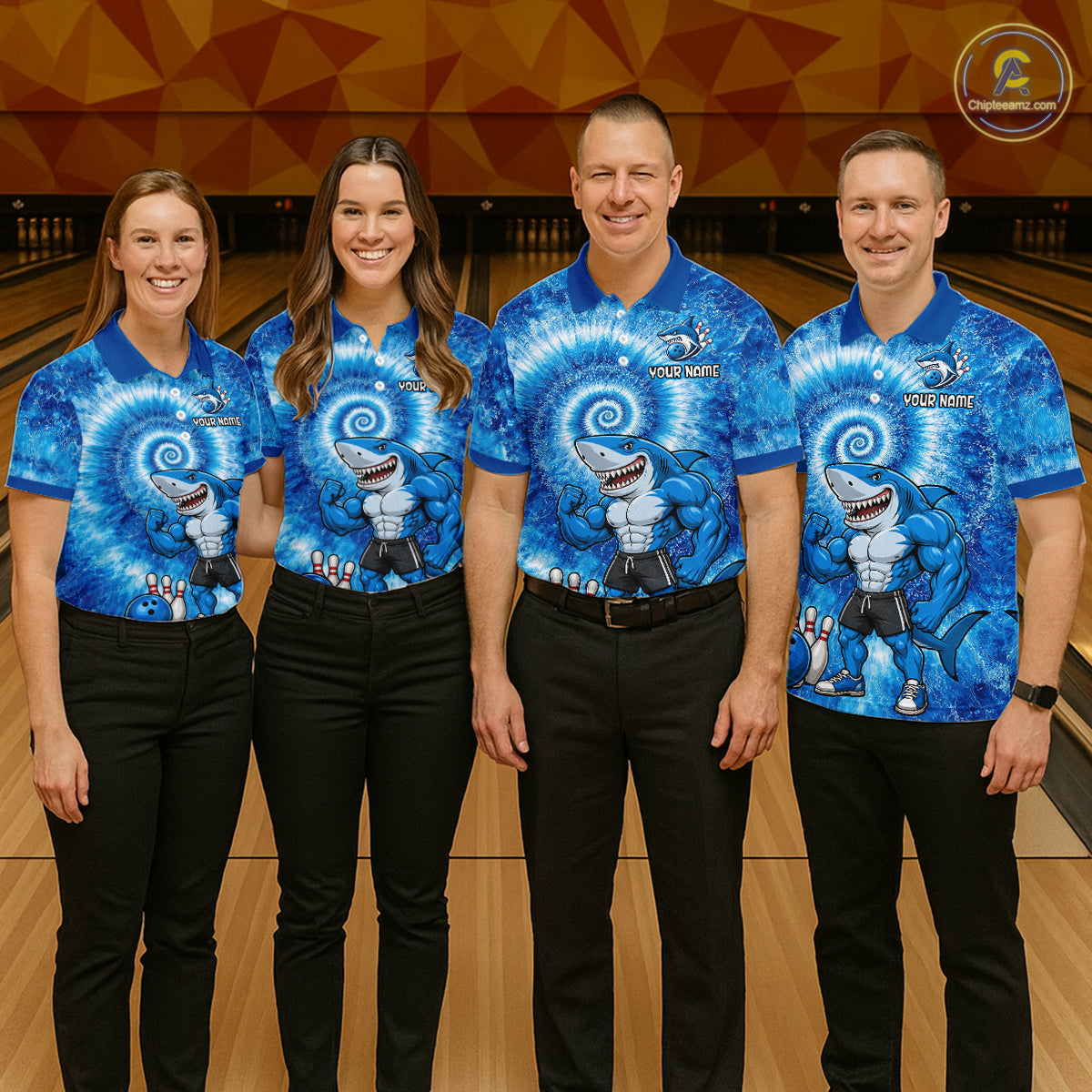 Custom Tie Dye Shark Bowling Shirt for Men Funny Bowling Team Jersey Polo & 1/4 Zip QZT1004