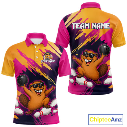 Colorful polo shirt with cartoon beaver design and 'Team Name' text on a white background