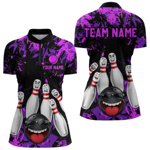 Purple Funny Bowling Team Shirt for Women Custom Bowling League Jersey Polo & 1/4 Zip Bowler Outfit QZT781