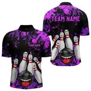 Purple Funny Bowling Team Shirt for Men Custom Bowling League Jersey Polo & 1/4 Zip Bowler Outfit QZT781