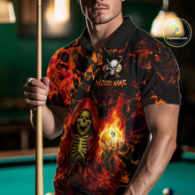 Load image into Gallery viewer, Person wearing a colorful polo shirt with a skull and number 9 design, holding a pool cue in a pool hall.