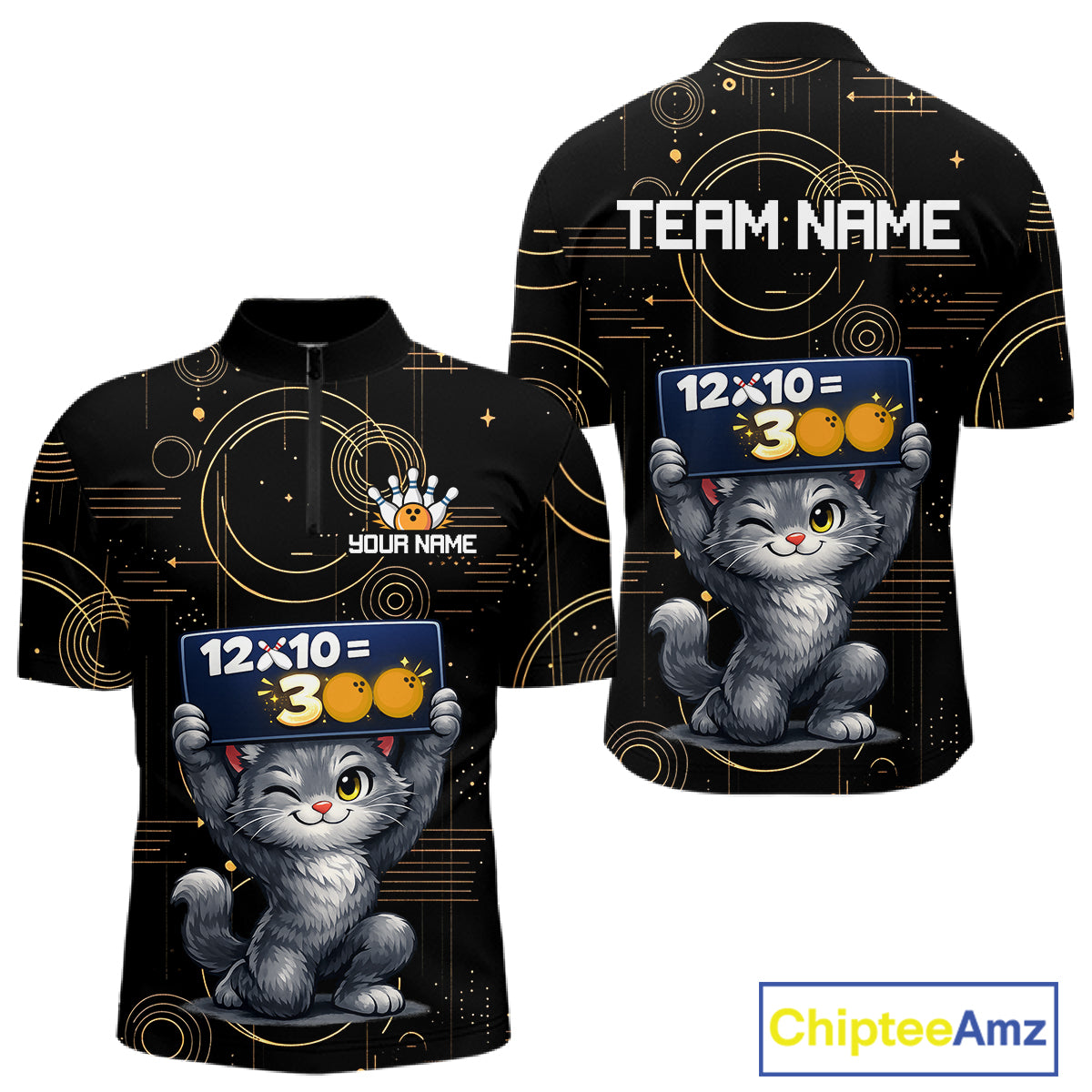 Custom Funny Cat Bowling Math Shirt Polo & 1/4-Zip Bowling League Jersey Bowling Outfit for Men QZT927