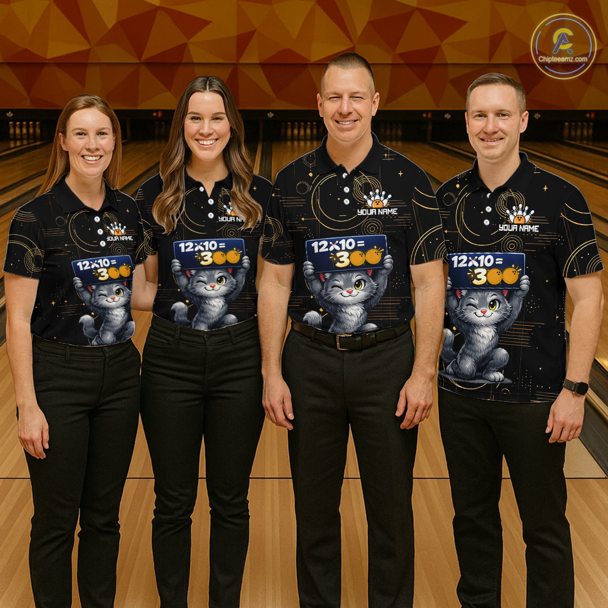 Custom Funny Cat Bowling Math Shirt Polo & 1/4-Zip Bowling League Jersey Bowling Outfit for Men QZT927