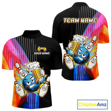 Load image into Gallery viewer, Colorful bowling-themed shirt with cartoon characters and 'Team Name' text on a white background.