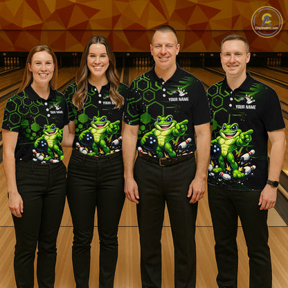 Custom Funny Green Frog Bowling Team Jersey Ugly Bowling Shirt for Men Polo & Quarter-Zip QZT844