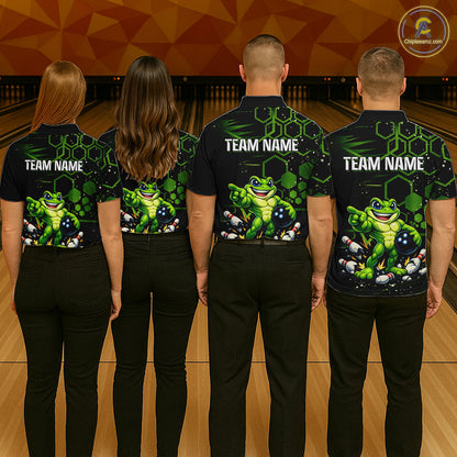 Custom Funny Green Frog Bowling Team Jersey Ugly Bowling Shirt for Men Polo & Quarter-Zip QZT844