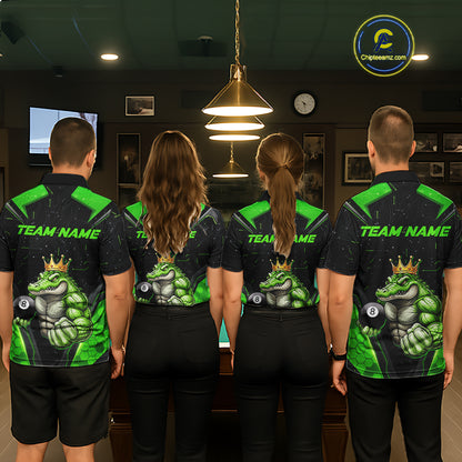 Funny Green Crocodile Billiard Team Shirt for Men Custom 8 Ball Pool Billiard Jersey Polo & 1/4-Zip BHT18