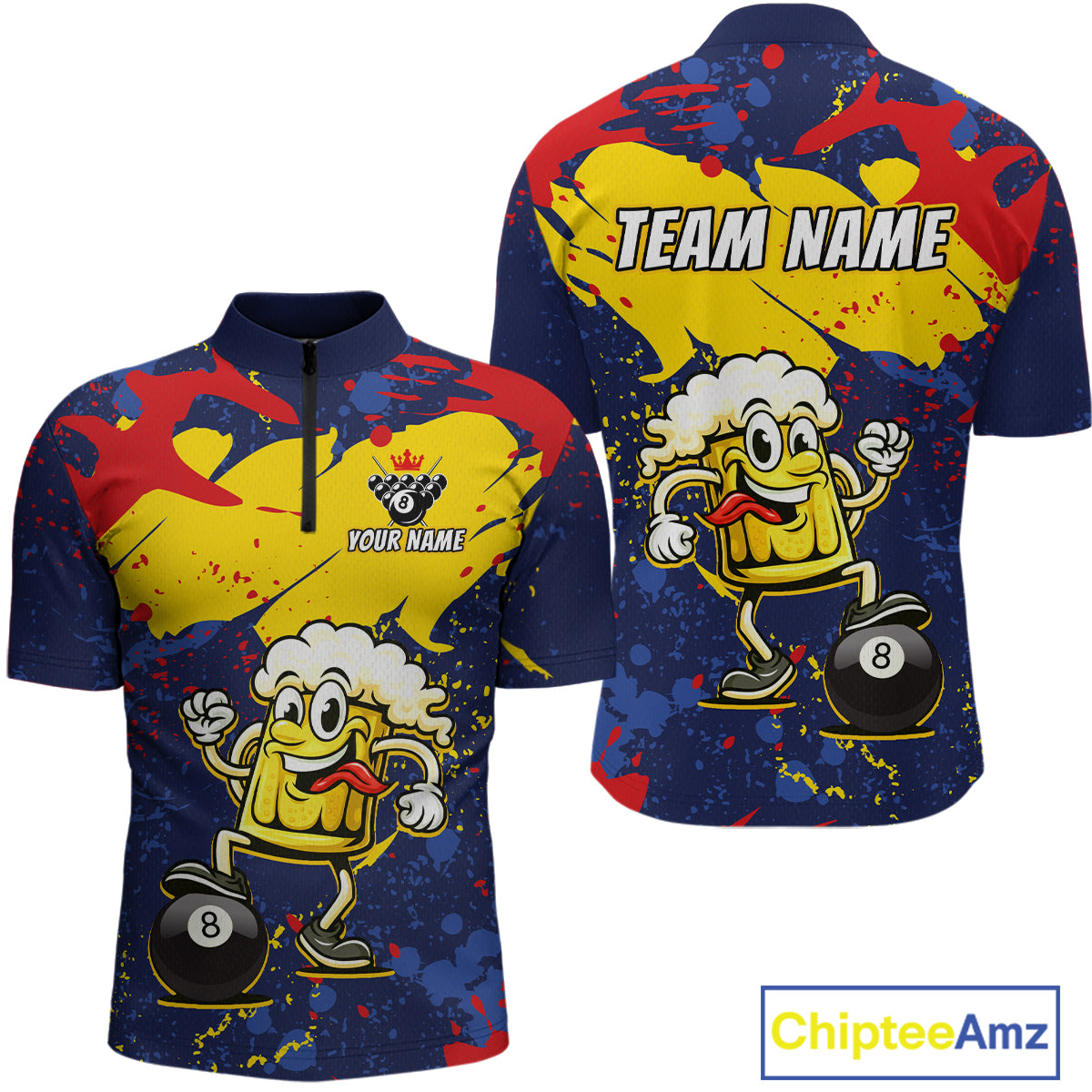 Funny Beer 8 Ball Billiard Shirt for Men Custom Billiard Jersey Pool Shirt Polo & Quarter-Zip BHT19