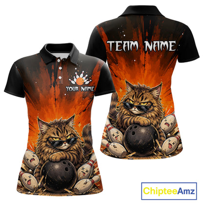 Polo shirt with a cat bowling design and 'Team Name' text on a white background