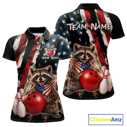 Polo shirt with raccoon design and American flag pattern, featuring 'Team Name' text.