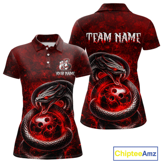 Red Snake Bowling Shirt for Women Personalized Bowling Team Jersey Polo & Quarter-Zip QZT934