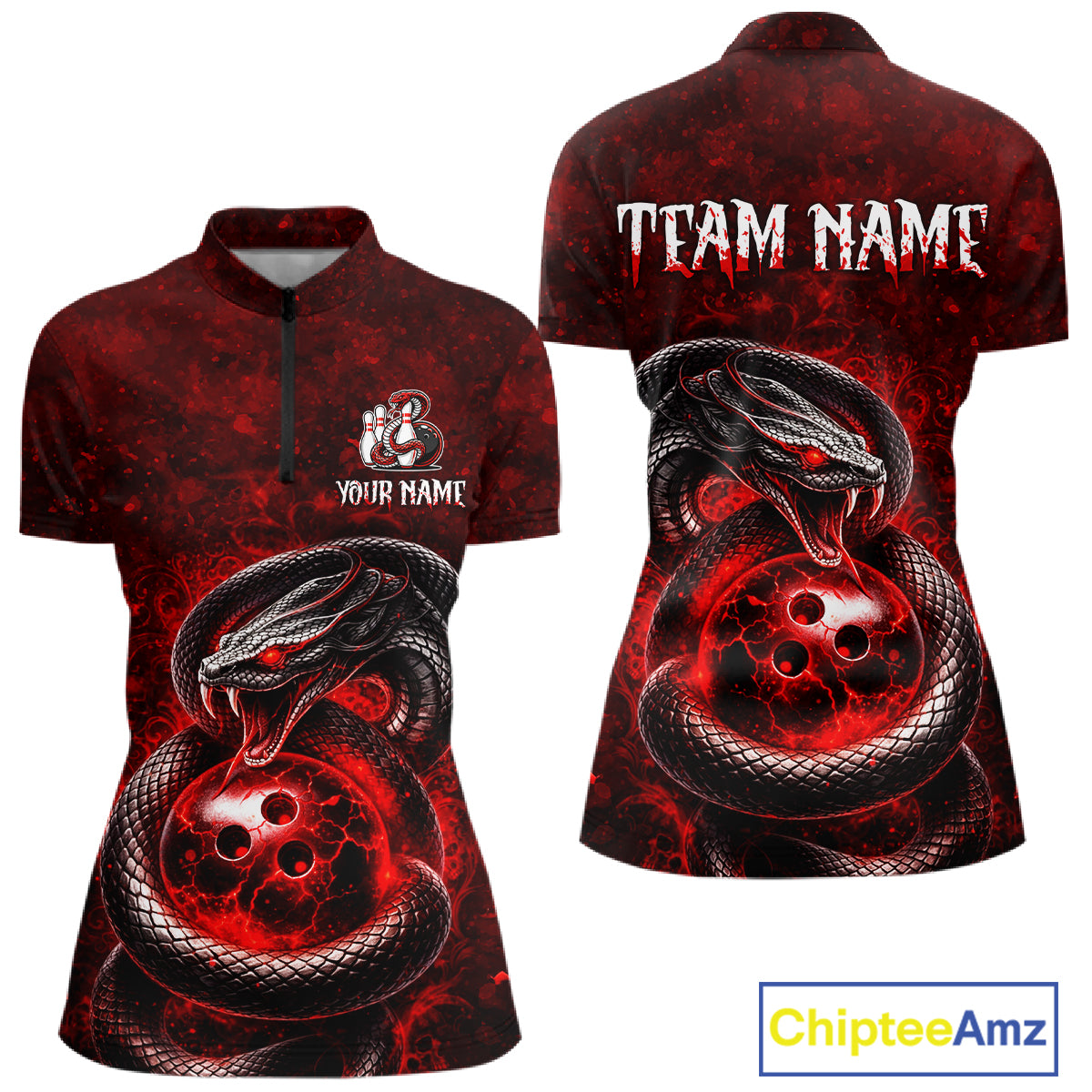 Red Snake Bowling Shirt for Women Personalized Bowling Team Jersey Polo & Quarter-Zip QZT934