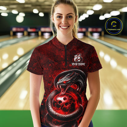Red Snake Bowling Shirt for Women Personalized Bowling Team Jersey Polo & Quarter-Zip QZT934