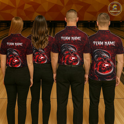 Red Snake Bowling Shirt for Women Personalized Bowling Team Jersey Polo & Quarter-Zip QZT934