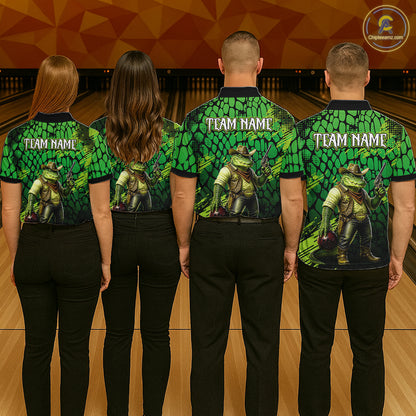 Funny Green Cowboy Alliagator Bowling Shirt for Men Custom Bowling Team Jersey Polo & 1/4-Zip Bowling Outfit QZT1012