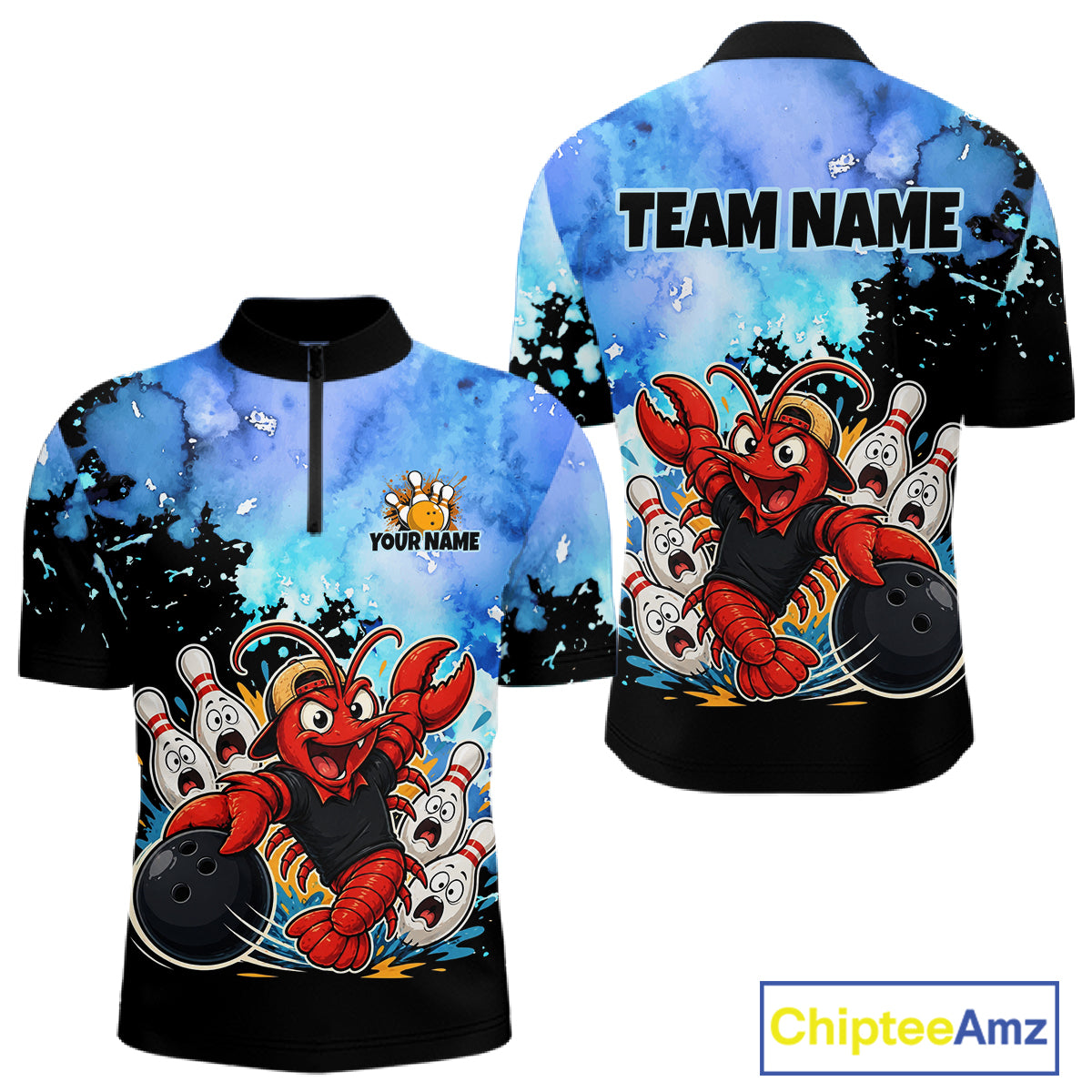Custom Funny Crawfish Bowling Team Jersey for Men Bowling Shirt Polo & 1/4 Zip QZT1015