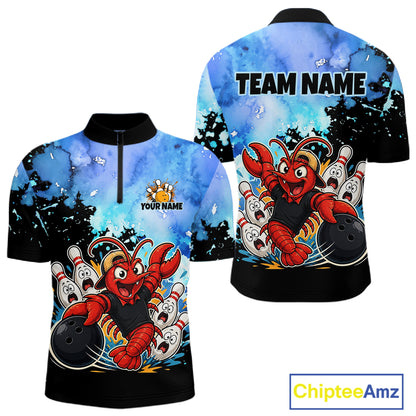 Custom Funny Crawfish Bowling Team Jersey for Men Bowling Shirt Polo & 1/4 Zip QZT1015