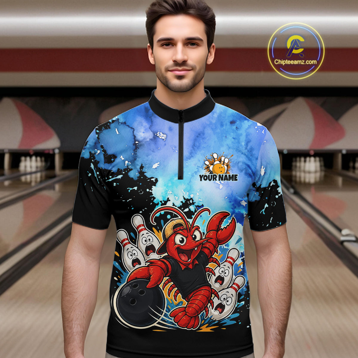 Custom Funny Crawfish Bowling Team Jersey for Men Bowling Shirt Polo & 1/4 Zip QZT1015